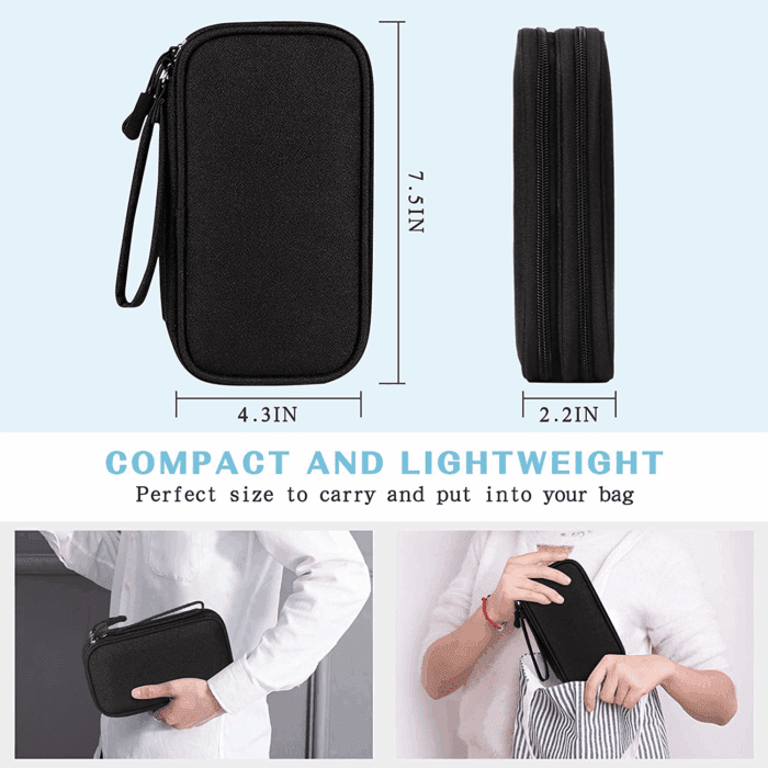Travel Cable Organizer Pouch Electronic Accessories Carry Case Portable Waterproof Double Layers All-In-One Storage Bag for Cord, Charger, Phone, Earphone Black - Image 2