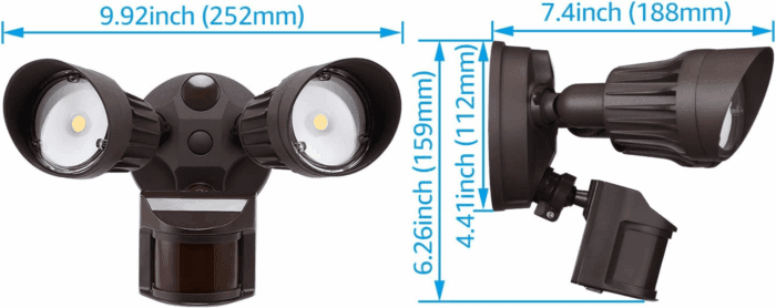 COB LED Security Light, Motion Sensor Flood Lights Outdoor, Aluminum, 3 Modes Motion Detector+Dusk to Dawn+Switch Control, 100-277V, Adjustable 2-Head, IP65, 5000K Daylight, ETL, Bronze - Image 6