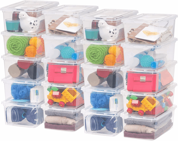 USA 6 Qt Clear Plastic Storage Bins with Lids, Bpa-Free Stackable Containers for Organizing Shoes, Closet Shelves, Classroom & Teacher Supplies, Game Storage, 20 Pack