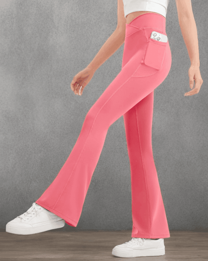 Girls Flare Leggings Kids Bell Bottom Cross High Waisted Dance Yoga Flared Pants - Image 7