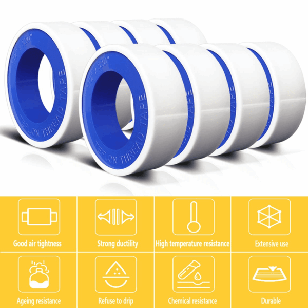 8 Rolls 1/2 Inch(W) X 520 Inches(L) Teflon Tape,For Plumbers Tape,Ptfe Tape,Water Pipe Sealing Tape,Plumbing Tape,Sealant Tape,Thread Seal Tape for Shower Head,Duct Tape,White - Image 4