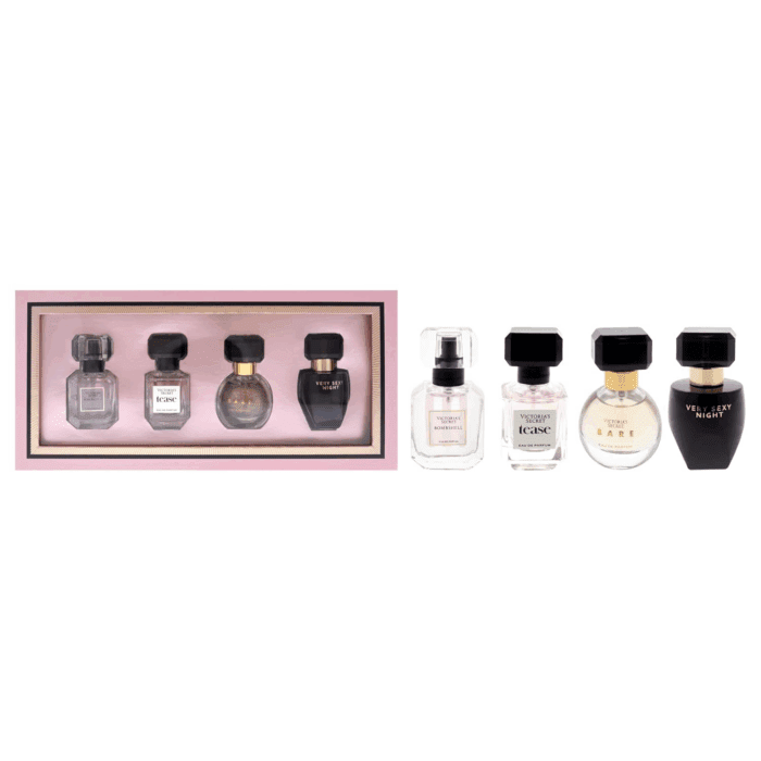 Fragrance Discovery Set for Women - 4 Pc Mini Gift Set with Bombshell, Tease, Bare, and Very Sexy Night EDP Sprays (0.25Oz Each)