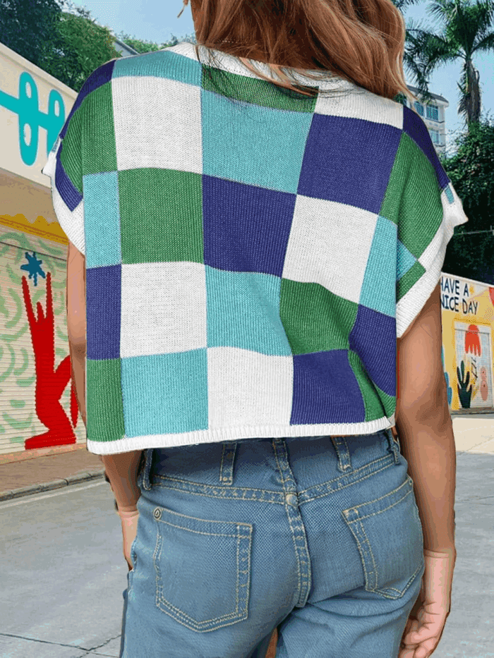 Girls Summer Crop Tops Spring Vest Cute Tanks Cap Sleeve Colorblock Tee Loose Kids Fall Knit Top - Image 3