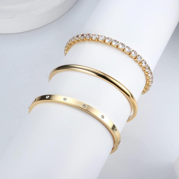 14K Gold Bracelets for Women Trendy Bangle Cuff Chain Bracelets Set Gold Plated Paperclip Bead Tennis Bracelet Chunky Gold Filled Bracelet Stack 3/4PCS - Image 7