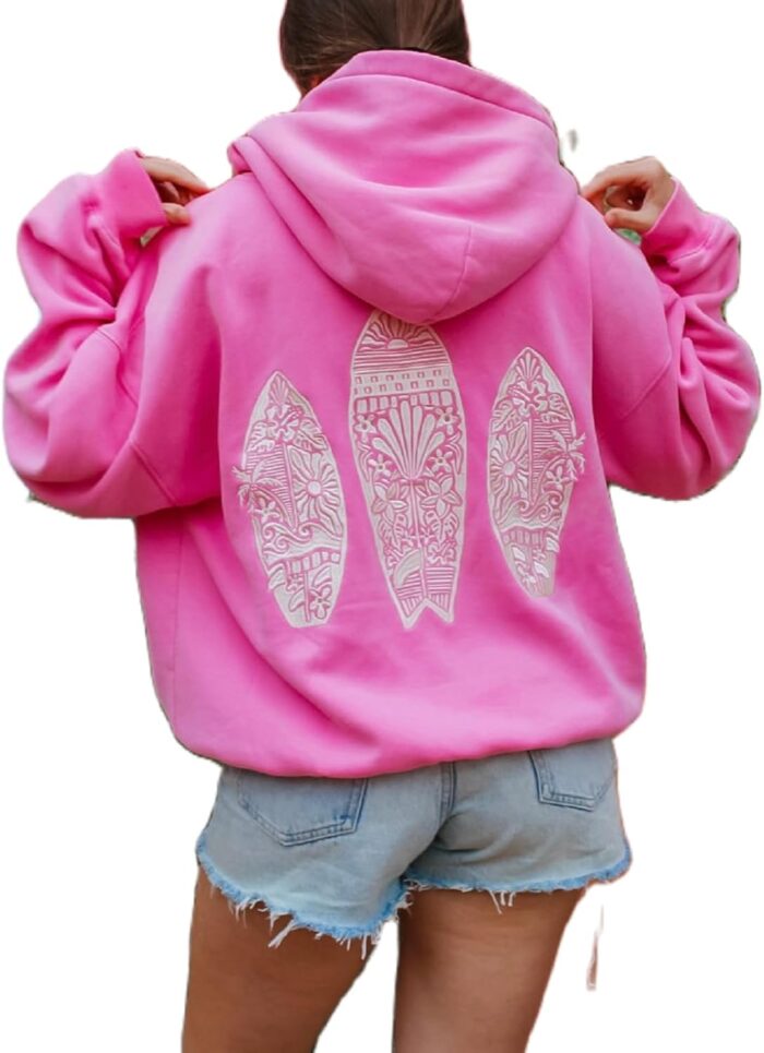 Preppy Embroidery Floral Hoodie for Teen Girl Women Oversized Hooded Sweatshirt Y2K Vintage Graphic Pullover Top