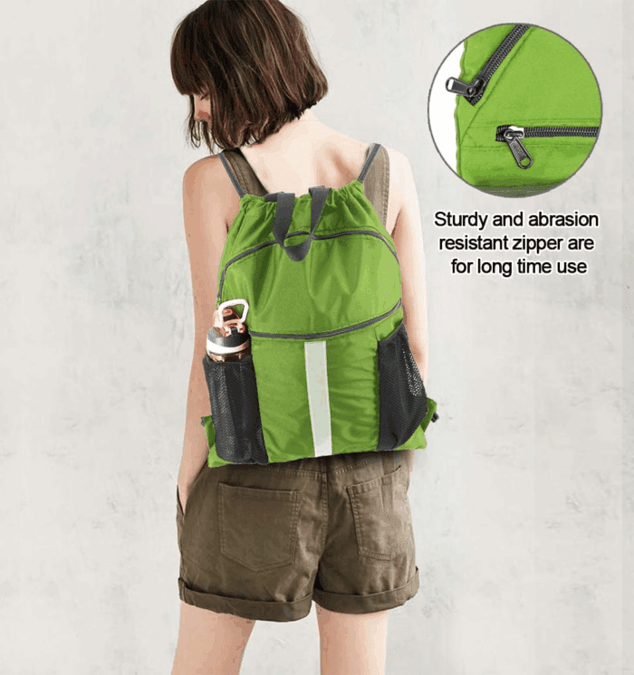 Drawstring Backpack Bag with Shoe Compartment, X-Large Black Gym Sports String Cinch Backpack - Image 5