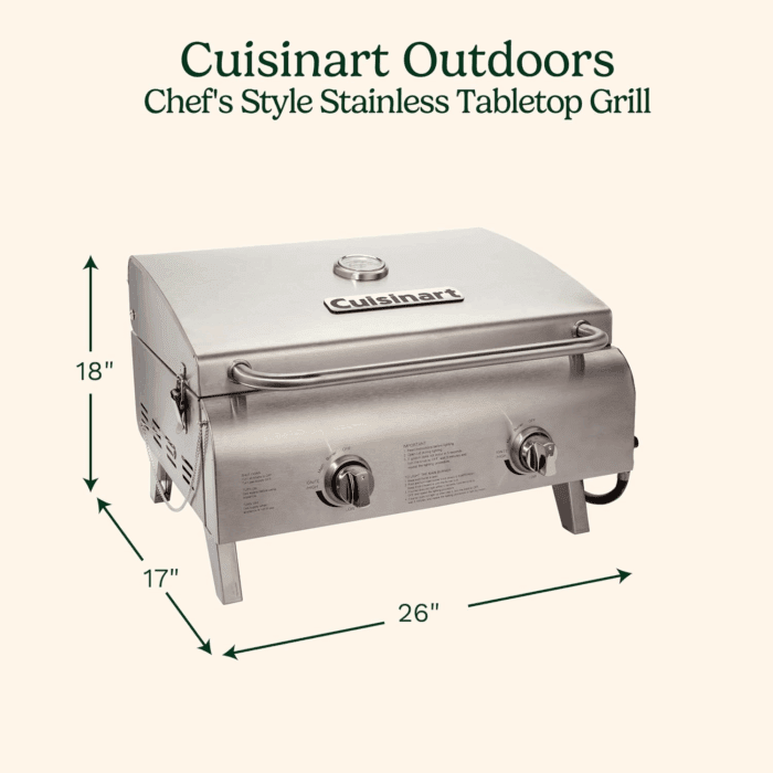 Chef'S Style Tabletop Portable Propane Gas Grill with Dual Burners (20,000 Btus Total), Twist-Start Ignition Stainless Steel BBQ Grill for Camping, Tailgates, BBQ, Hassle-Free Setup - Image 2