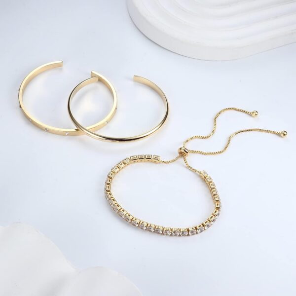 14K Gold Bracelets for Women Trendy Bangle Cuff Chain Bracelets Set Gold Plated Paperclip Bead Tennis Bracelet Chunky Gold Filled Bracelet Stack 3/4PCS - Image 8