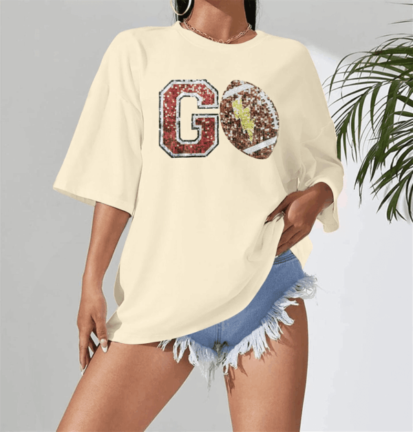 Oversized Football Shirts Womem'S Game Day Shirt Sparkle Graphic Tee Tops Casual Short Sleeve Shirt Vintage T-Shirt - Image 3