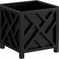Lattice Design Planter Box – 14.75-Inch-Square Decorative Outdoor Flower or Plant Pot – Front Porch, Patio, and Garden Decor (Black)