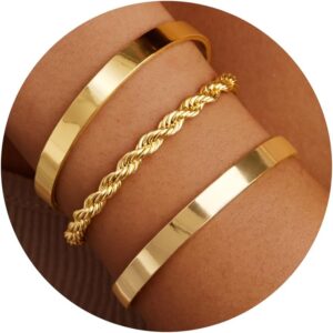Gold Bangle Bracelets for Women, 14K Gold Plated Bracelet Non Tarnish Bangle Cuff Bracelet Set for Women Bracelets Stack Jewelry for Women Trendy Mother’S Day Gifts