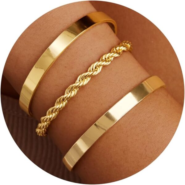 Gold Bangle Bracelets for Women, 14K Gold Plated Bracelet Non Tarnish Bangle Cuff Bracelet Set for Women Bracelets Stack Jewelry for Women Trendy Mother’S Day Gifts