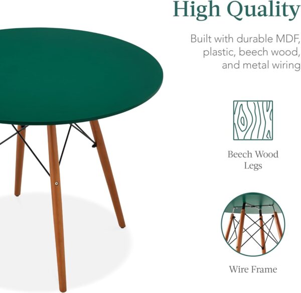 5-Piece Dining Set, Compact Mid-Century Modern Table & Chair Set for Home, Apartment W/ 4 Chairs, Plastic Seats, Wooden Legs, Metal Frame - Dark Green/Walnut - Image 6