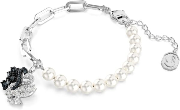 Swan Bracelet, Crystal Pearl, Swan, Black, Rhodium Finish - Image 3