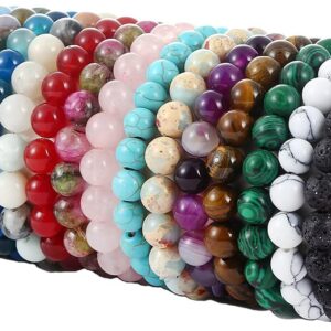 15 Pcs 8Mm Healing Stone Beaded Bracelets for Women Men Semi-Precious Gemstones Bracelets Crystal Beaded Bracelet Unisex Adjustable Stretch Bracelets