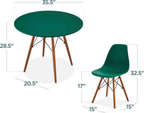 5-Piece Dining Set, Compact Mid-Century Modern Table & Chair Set for Home, Apartment W/ 4 Chairs, Plastic Seats, Wooden Legs, Metal Frame - Dark Green/Walnut - Image 3