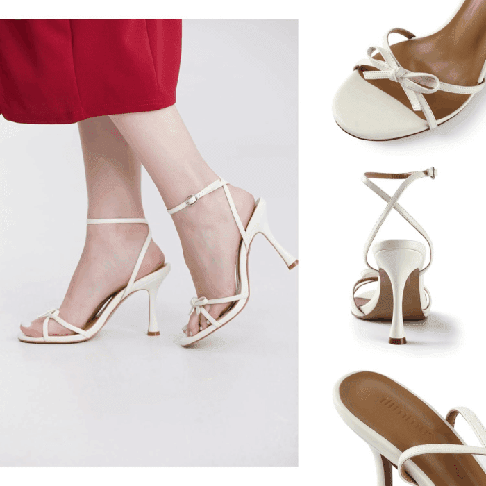 Women'S Bow Heels 4 in Stiletto Heeled Sandals for Women round Open Toe Sandals Elegant Summer Heels Soft PU Leather/Faux Suede - Image 2