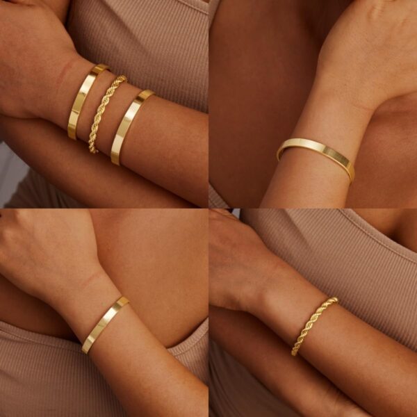 Gold Bangle Bracelets for Women, 14K Gold Plated Bracelet Non Tarnish Bangle Cuff Bracelet Set for Women Bracelets Stack Jewelry for Women Trendy Mother’S Day Gifts - Image 6