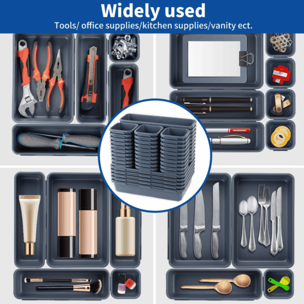 45 Pack Tool Box Organizer Tray, 3-Sizes Tool Box Organizers and Storage, for Hammer, Wrench, Screw, Small Parts Toolbox Organization, Tool Cart Chest Garage Drawer Organizer Tray, Grey - Image 7