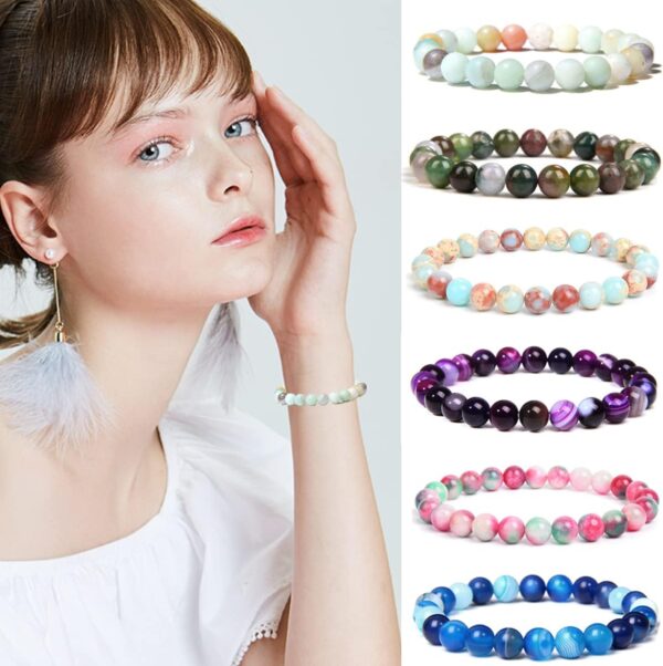 15 Pcs 8Mm Healing Stone Beaded Bracelets for Women Men Semi-Precious Gemstones Bracelets Crystal Beaded Bracelet Unisex Adjustable Stretch Bracelets - Image 6