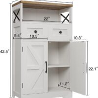 Set of 2 Farmhouse Storage Cabinet with Barn Doors and Drawers, Freestanding Kitchen Pantry, Floor Storage Cabinet Hutch Cupboard for Kitchen, Laundry, Living Room, White - Image 3
