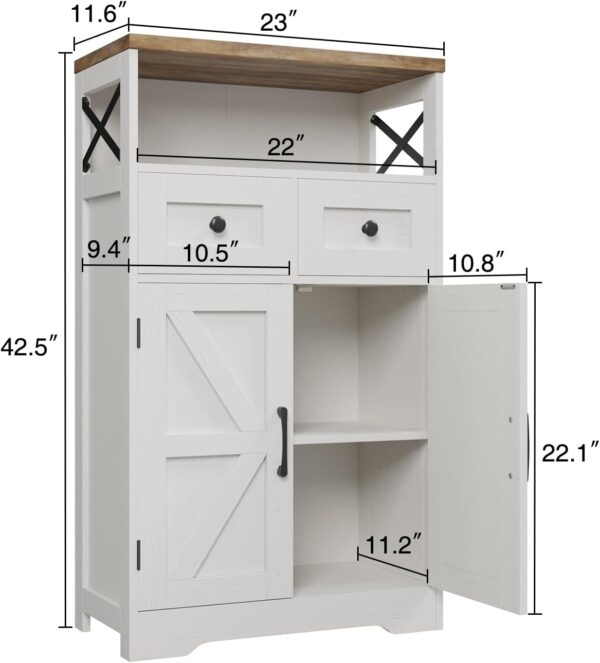 Set of 2 Farmhouse Storage Cabinet with Barn Doors and Drawers, Freestanding Kitchen Pantry, Floor Storage Cabinet Hutch Cupboard for Kitchen, Laundry, Living Room, White - Image 3