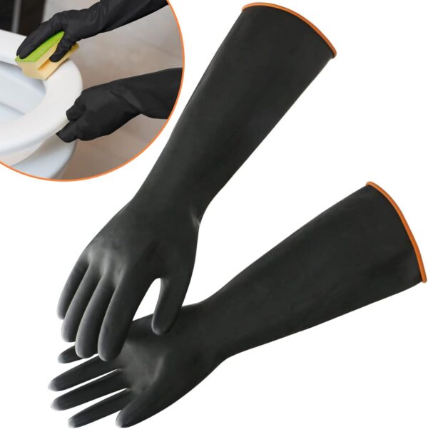 22" Latex Chemical Resistant Gloves, Reusable Heavy Duty Long Rubber Gloves Dishwashing Gloves, Industrial Safety Gloves for Men, Forearm Protection Waterproof Resist Strong Acid, Alkali, Oil, XL Size - Image 6