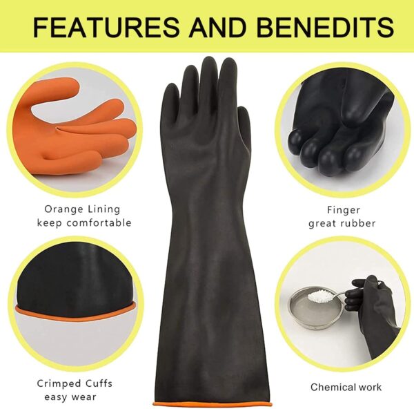 22" Latex Chemical Resistant Gloves, Reusable Heavy Duty Long Rubber Gloves Dishwashing Gloves, Industrial Safety Gloves for Men, Forearm Protection Waterproof Resist Strong Acid, Alkali, Oil, XL Size - Image 4