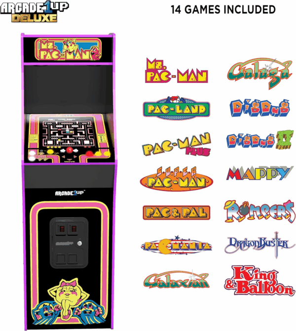 Ms. Pacman Deluxe Black Variant Arcade Machine, Built for Your Home, with 5-Foot Tall Full-Size Stand-Up Cabinet, 14 Classic Games, and 17-Inch Screen - Image 5