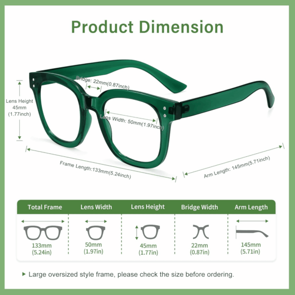 Blue Light Blocking Glasses Oversized Fashion Blue Light Glasses for Women anti Eyestrain & UV Protection Computer Eyeglasses (Green) - Image 5