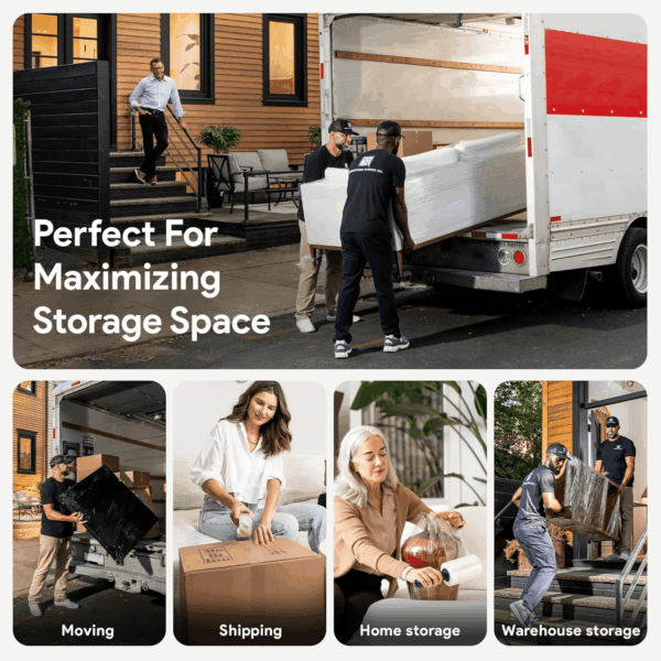 70 Gauge 15" Plastic Stretch Film/Wrap with Extended Handles 1000Ft Clear Moving Industrial Packing Heavy Duty Shrink Cling Durable Furniture (Extended Handles, 2 Pack) - Image 3