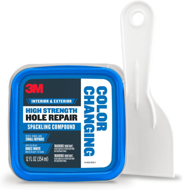 High Strength Spackling Compound 12 Oz. and Putty Knife, Color Changing, Applies Blue, Dries White, Ideal for Use on Drywall, Plaster, Stoccu and Wood, Easy Interior and Exterior Repairs (CC-SIOC)