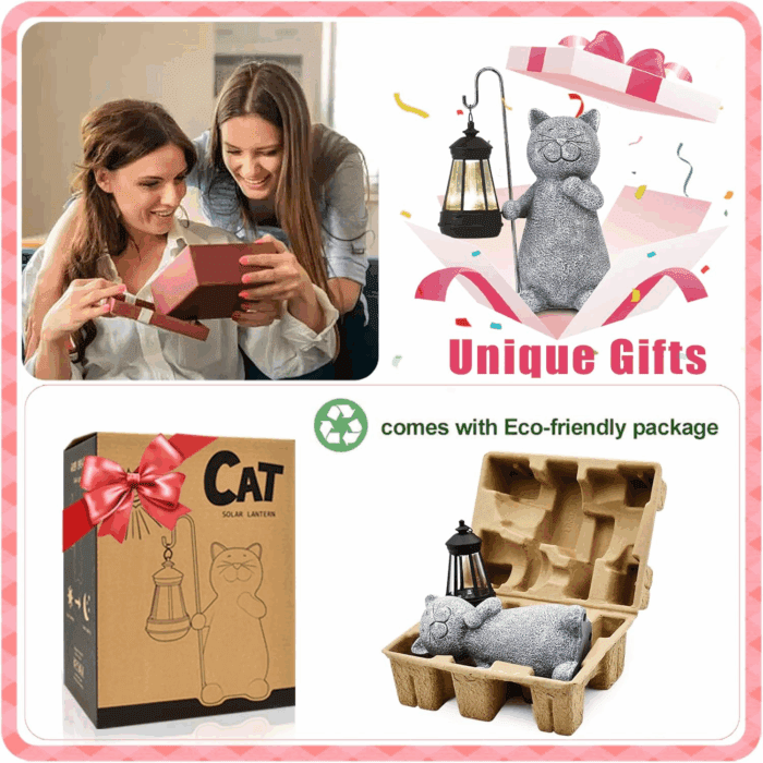 Garden Decor Solar Statues: Mothers Day Birthday Gifts for Mom Grandma Women Sister Wife Lady Lover - Front Patio Balcony Yard Art Lawn Ornaments Porch Outdoor outside Decorations (Cat) - Image 2