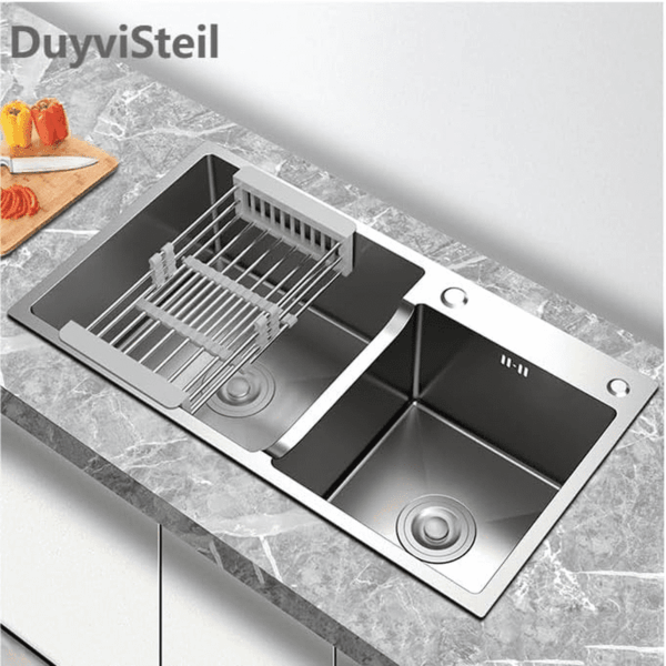 30.7X16.9 Inch Double Bowl Kitchen Sink with 18 Gauge, Topmount/Drop in Stainless Steel Kitchen Sink with Accessories (Silver) - Image 4