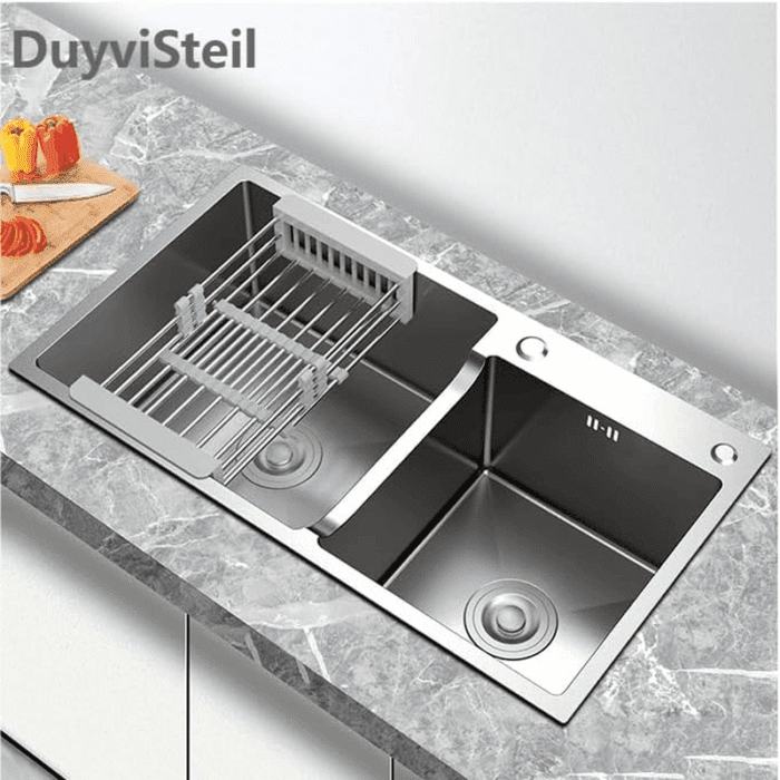 30.7X16.9 Inch Double Bowl Kitchen Sink with 18 Gauge, Topmount/Drop in Stainless Steel Kitchen Sink with Accessories (Silver) - Image 4