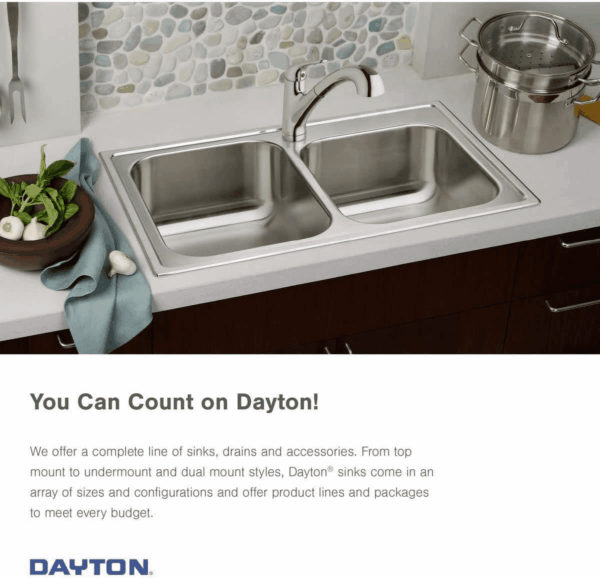 D233194 Dayton Equal Double Bowl Drop-In Stainless Steel Sink 33 X 19 X 6.5 - Image 9