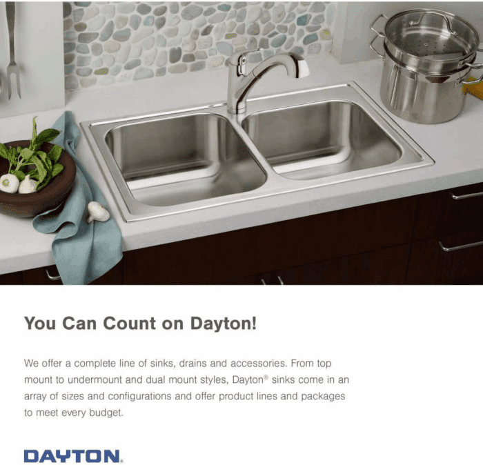 D233194 Dayton Equal Double Bowl Drop-In Stainless Steel Sink 33 X 19 X 6.5 - Image 9