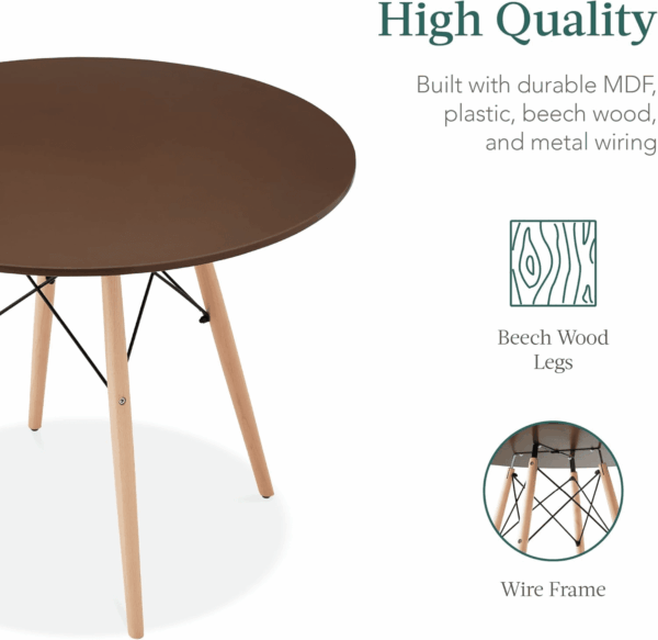 5-Piece Dining Set, Compact Mid-Century Modern Table & Chair Set for Home, Apartment W/ 4 Chairs, Plastic Seats, Wooden Legs, Metal Frame - Brown/Oak - Image 5