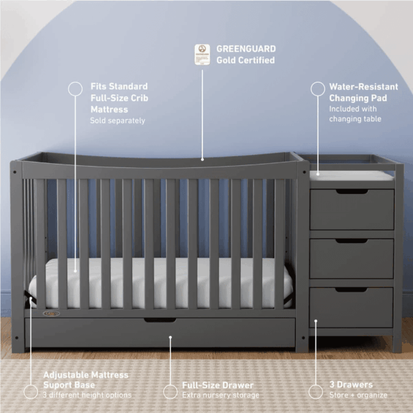 Remi 4-In-1 Convertible Crib & Changer with Drawer (Gray) – GREENGUARD Gold Certified, Crib and Changing -Table Combo, Includes Changing Pad, Converts to Toddler Bed, Daybed and Full-Size Bed - Image 3