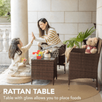 Patio Porch Furniture Sets 3 Pieces PE Rattan Wicker Chairs with Table Outdoor Garden Furniture Sets (Brown/Beige) - Image 4