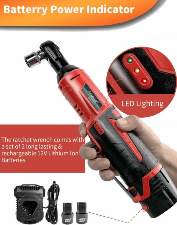 Cordless Electric Ratchet Wrench Set, 3/8" 12V Power Ratchet Tool Kit with 2 Packs 2000Mah Lithium-Ion Battery and Charger - Image 4