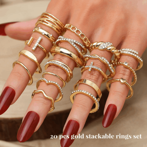 Gold Knuckle Rings Set for Women, Dainty Simple Trendy Cute Stackable Finger Rings Pack, Stacking Layering on Thumb and Knuckle, Mixed Size - Image 2