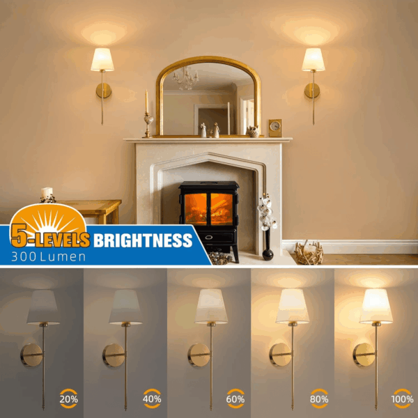 Battery Operated Wall Sconce Set of 2,Gold Rechargeable Wall Lights with 5200Mah Dimmable Bulbs and Remote,10 Colors Wireless Wall Lamps for Bedroom Living Room Hallway Decor - Image 5