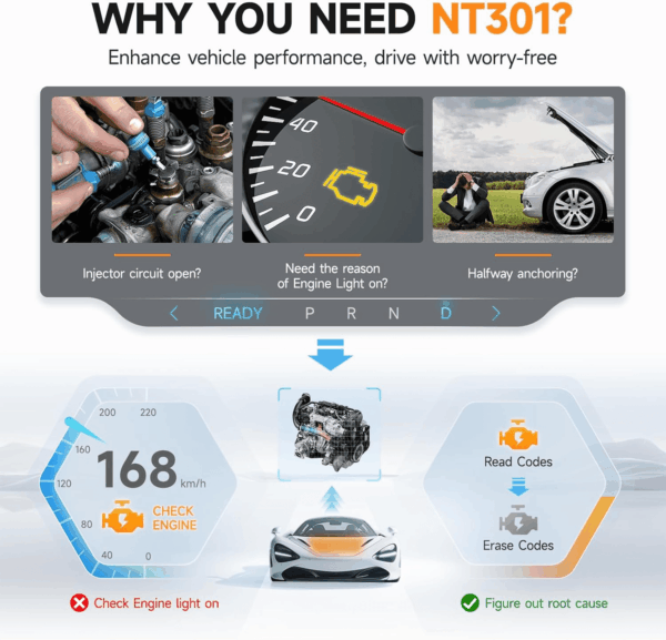 NT301 OBD2 Scanner Live Data Professional Mechanic OBDII Diagnostic Code Reader Tool for Check Engine Light - Image 2