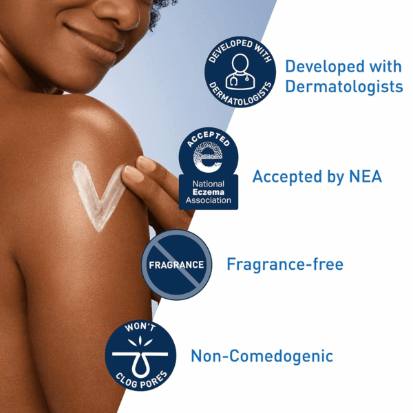 Moisturizing Cream, Body and Face Moisturizer for Dry Skin, Body Cream with Hyaluronic Acid and Ceramides, Daily Moisturizer, Oil-Free, Fragrance Free, Non-Comedogenic, 19 Ounce - Image 4