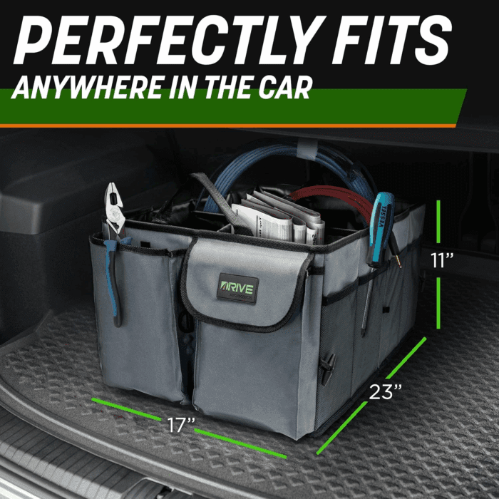 Drive Auto Car Trunk Organizer - Collapsible, Multi-Compartment Automotive SUV Car Organizer for Storage W/Adjustable Straps - Truck & Car Accessories for Women and Men - Tan - Image 8