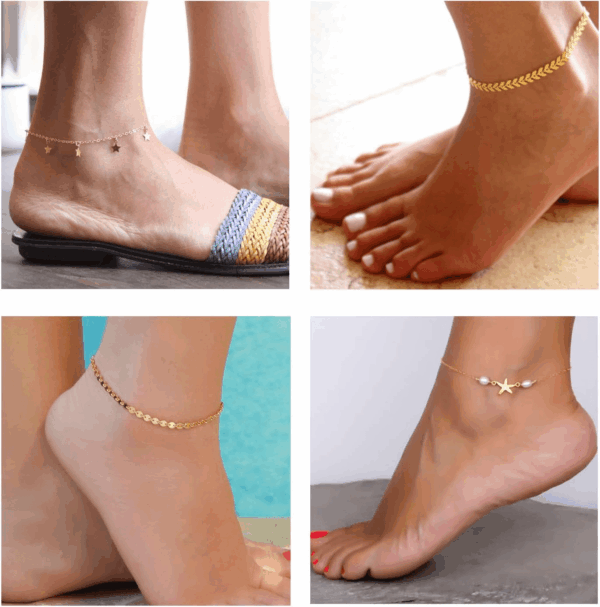 16Pcs Ankle Bracelets for Women Gold Silver Two Style Chain Beach Anklet Bracelet Jewelry Anklet Set,Adjustable Size - Image 4