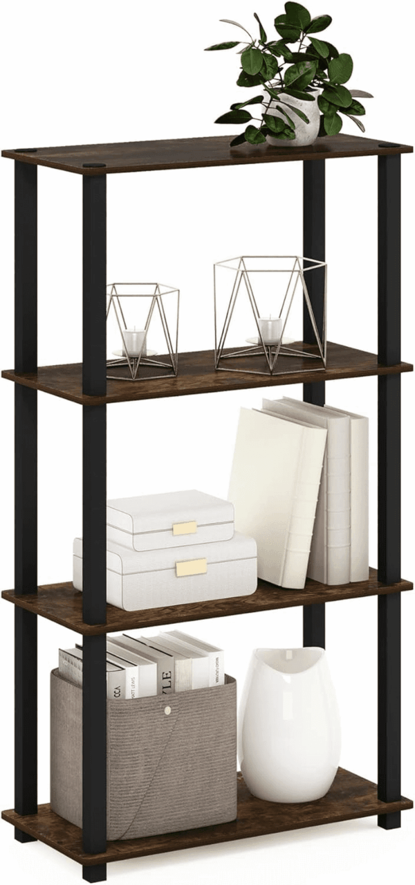 Turn-S-Tube 4-Tier Compact Multipurpose Shelf Display Rack with Square Tube, Amber Pine/Black - Image 5