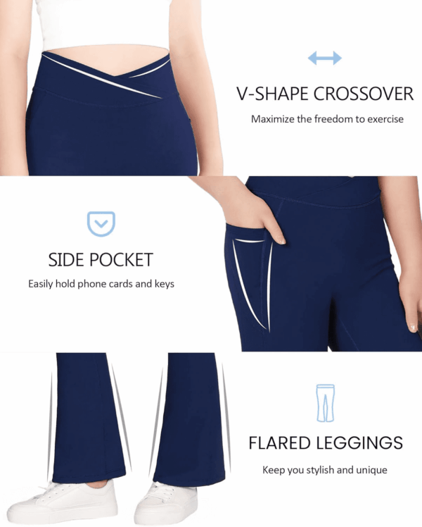Girls Flare Leggings Kids Bell Bottom Cross High Waisted Dance Yoga Flared Pants - Image 6