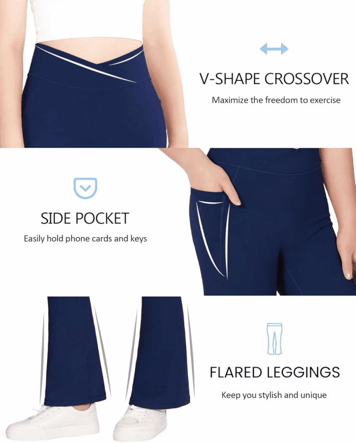 Girls Flare Leggings Kids Bell Bottom Cross High Waisted Dance Yoga Flared Pants - Image 6